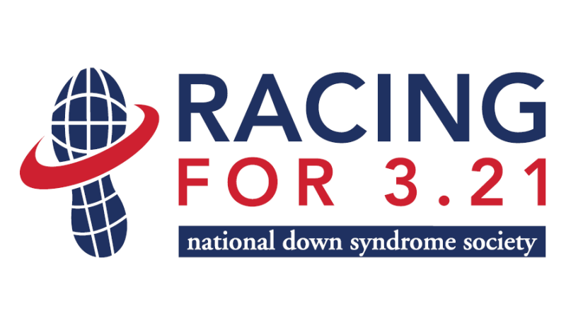 Racing for 3.21. Image of running shoe that looks like a globe. National Down Syndrome Society